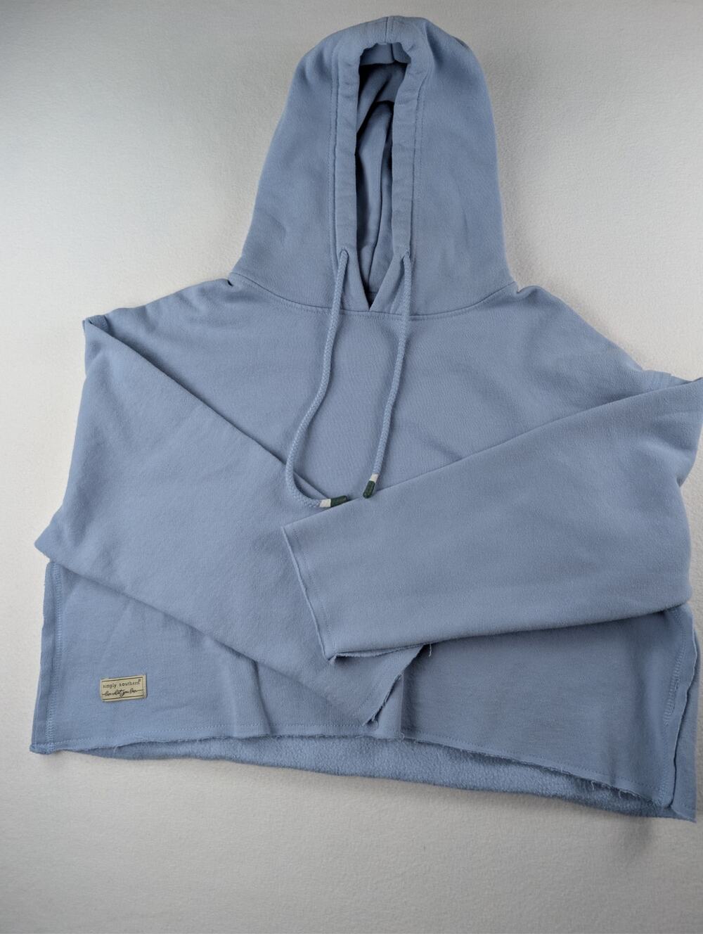 Simply Southern Women’s Small Baby Blue Cropped Hoodie Raw Hem